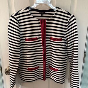 Talbots Navy and White Striped Blazer with Red Trim